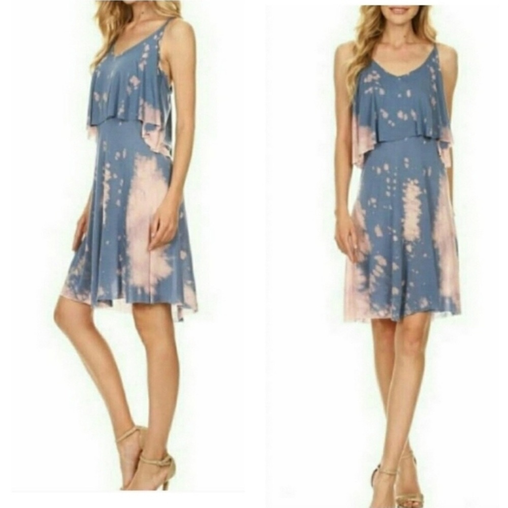 T Party Fashion Blue And Pink Tie-Dye Spaghetti Strap Sundress